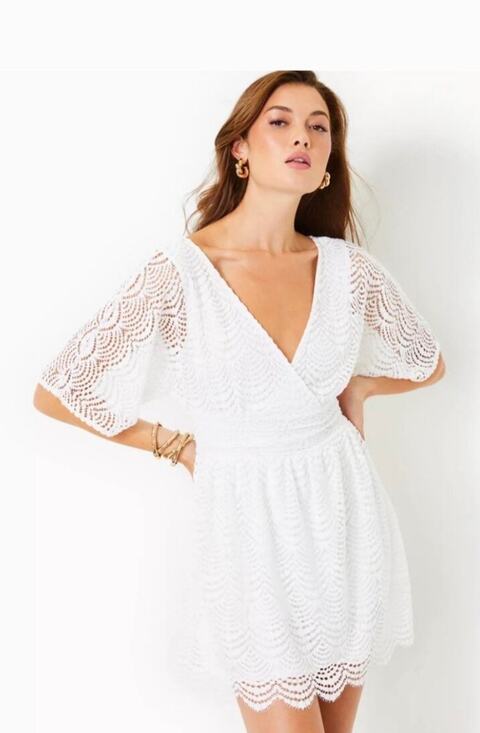 Lilly Pulitzer Dresses & Skirts - Lilly Pulitzer Parigi Skort Romper Dress Scalloped Lace Resort White Sz S